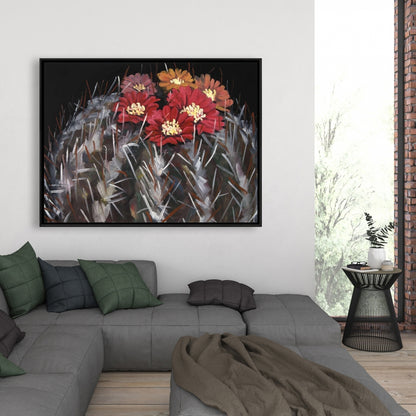 Cactus Mammillaria en fleurs | Toile encadrée florale