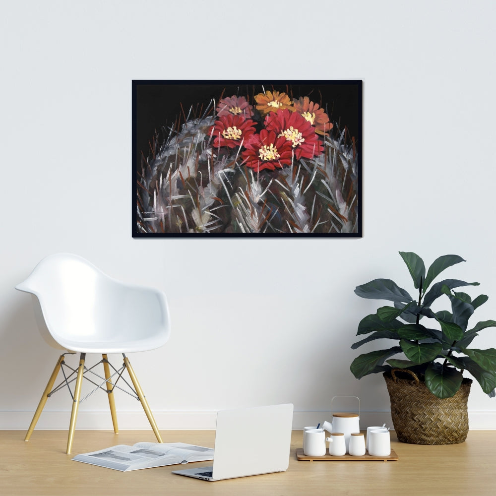 Cactus Mammillaria en fleurs | Toile encadrée florale