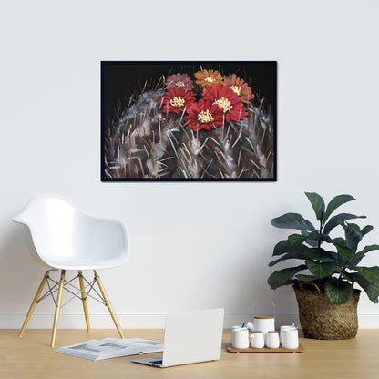 Cactus Mammillaria en fleurs | Toile encadrée florale