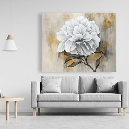 White Peony Canvas | Rustic Floral Living Room Wall Art Decor