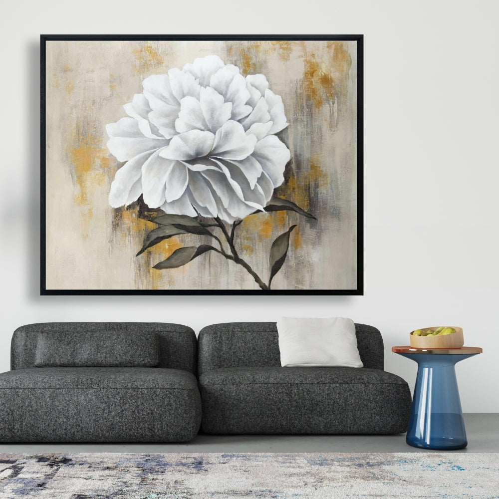 White Peony Floral Canvas - Botanical Living Room Decor
