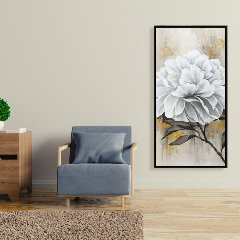 White Peony Floral Canvas - Botanical Living Room Decor