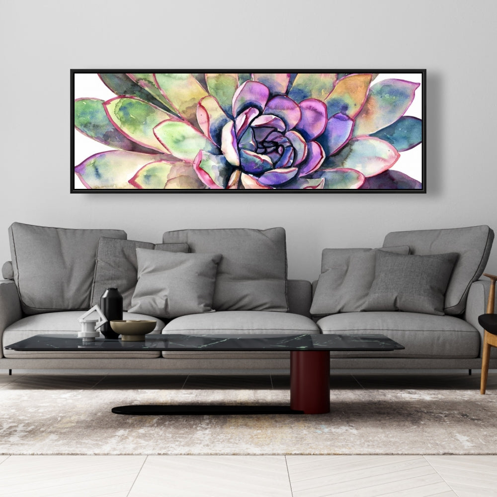 Toile multicolore à motif de plantes succulentes | Cadre botanique exotique violet