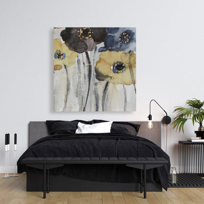 Gray Blue & Yellow Floral Canvas | Contemporary Bedroom Decor