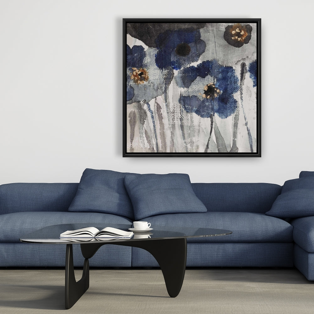 Blue Blurry Flowers Canvas | Floral Decor | Botanical Art