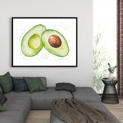 Watercolor Open Avocado Framed Canvas | Kitchen Wall Decor