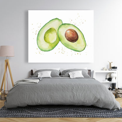 Watercolor Open Avocado Canvas - Kitchen Wall Art Decor