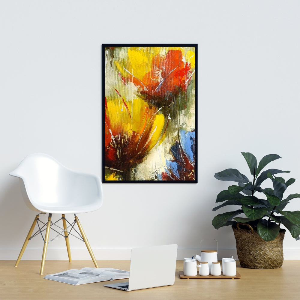 Fleurs jaunes texturées | Toile encadrée botanique