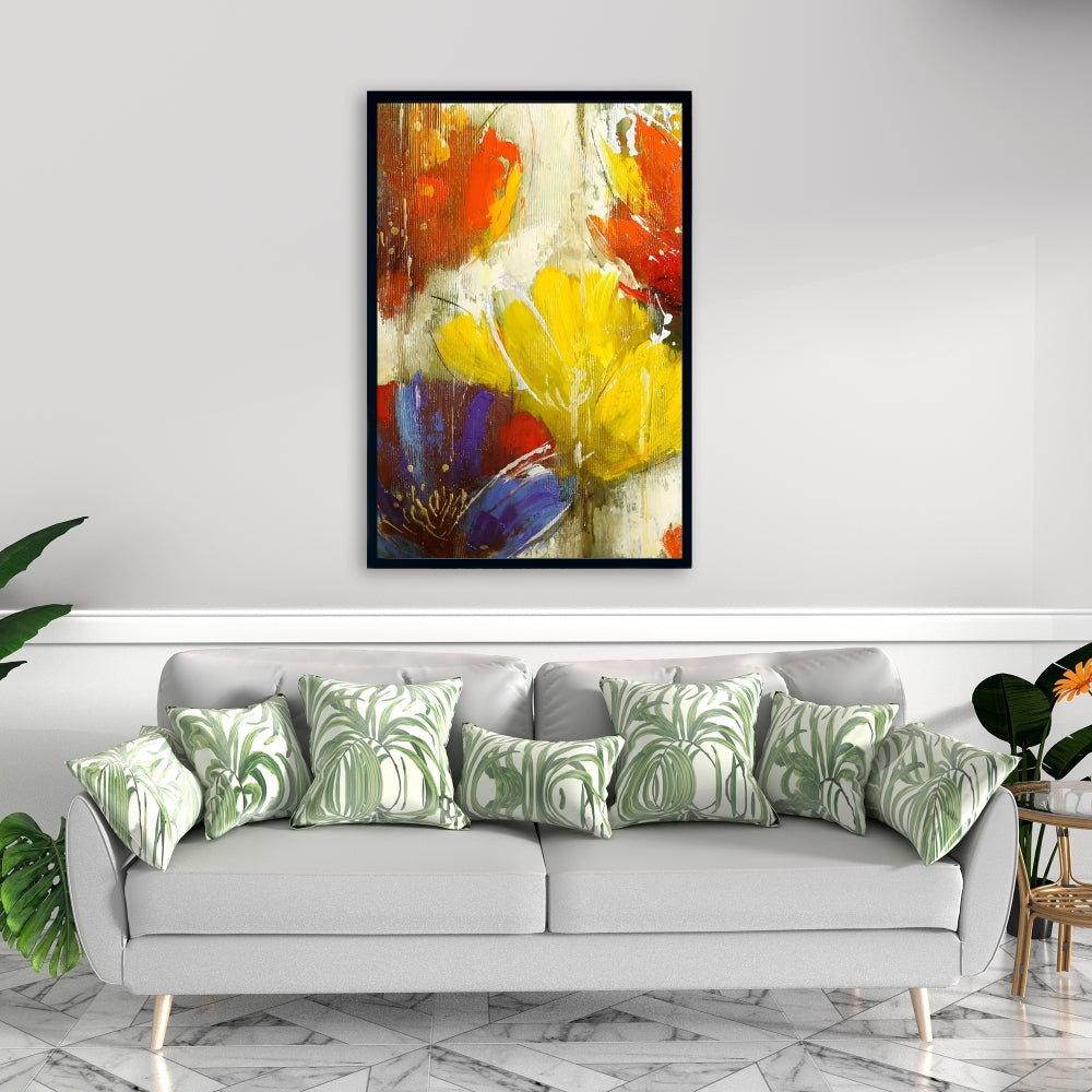 Fleurs jaunes modernes | Décoration murale botanique sur toile