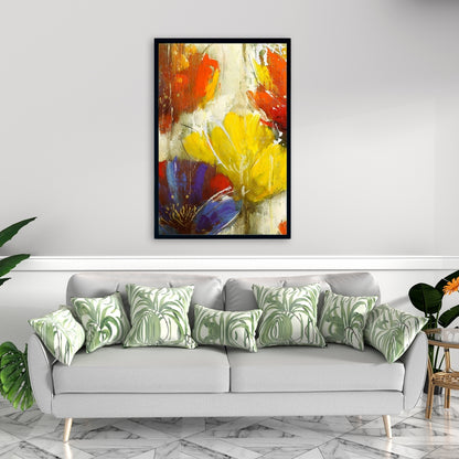 Fleurs jaunes modernes | Décoration murale botanique sur toile