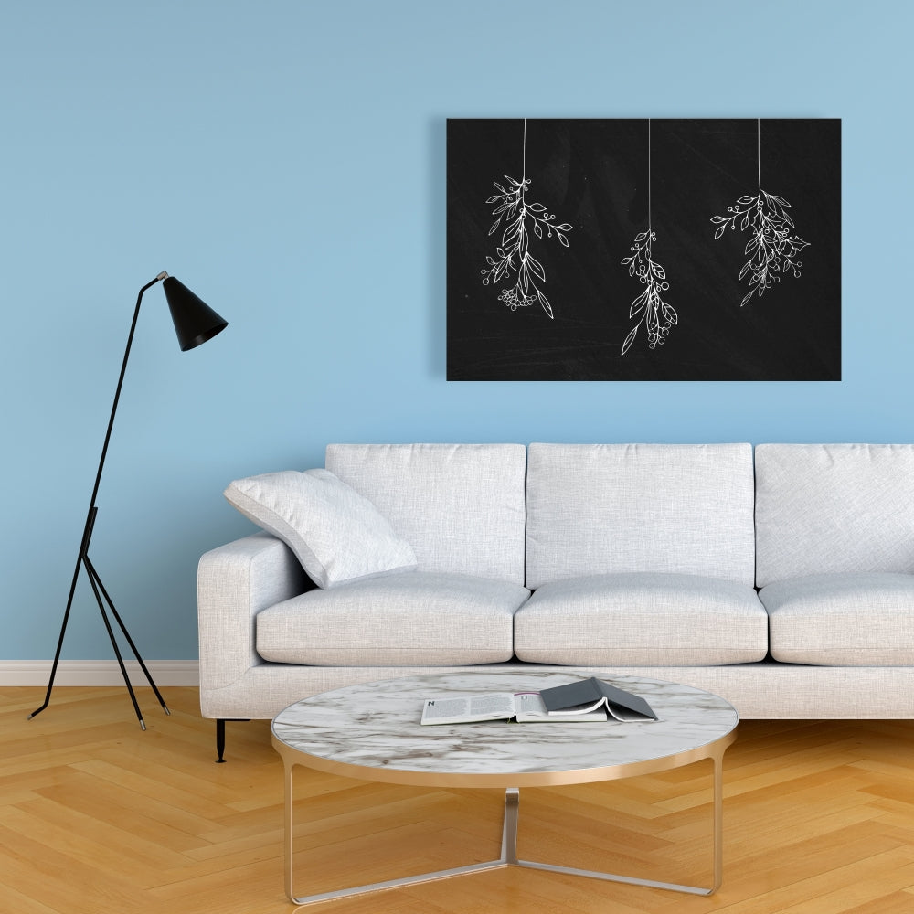 Mistletoe Bathroom White Canvas | Monochrome Wall Art Decor