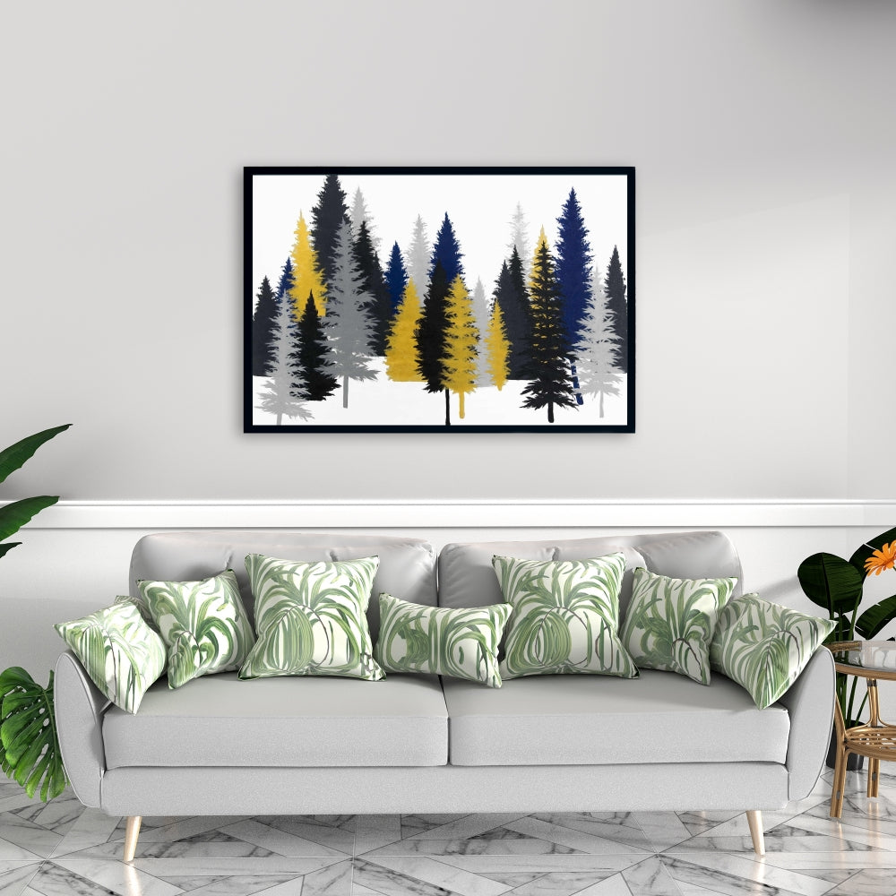 Toile encadrée rustique bleu sapin doré | Décoration d'intérieur