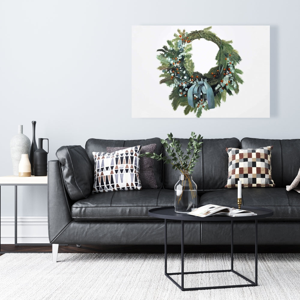 Christmas Wreath Botanical Green Canvas - Holiday Home Decor