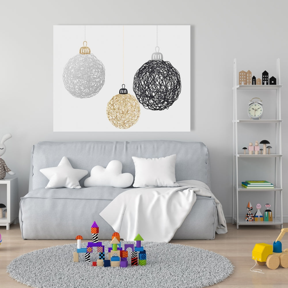 Three Christmas Balls Canvas - Modern Bedroom Decor Wall Art