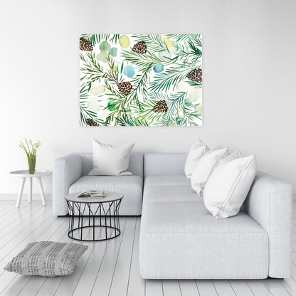 White Minimalist Pine Cone Pattern Canvas - Living Room Decor