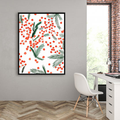 Mistletoe Leaf Pattern Framed Canvas - Holiday Home Decor