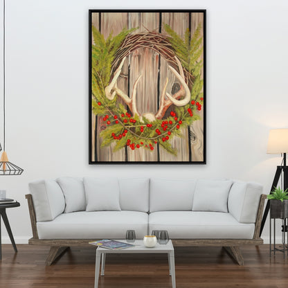 Rustic Botanical Canvas - Christmas Wreath with Panache Decor