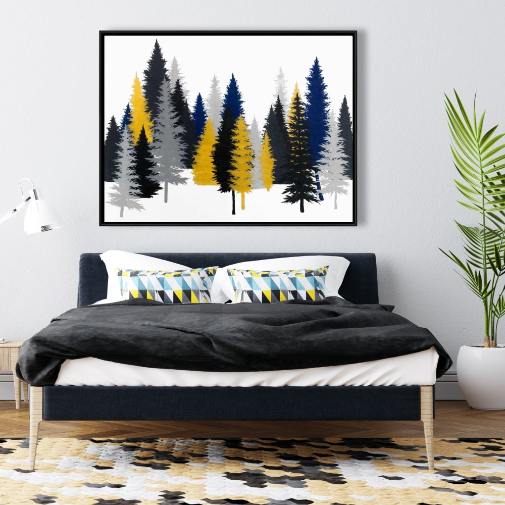 Toile encadrée rustique bleu sapin doré | Décoration d'intérieur