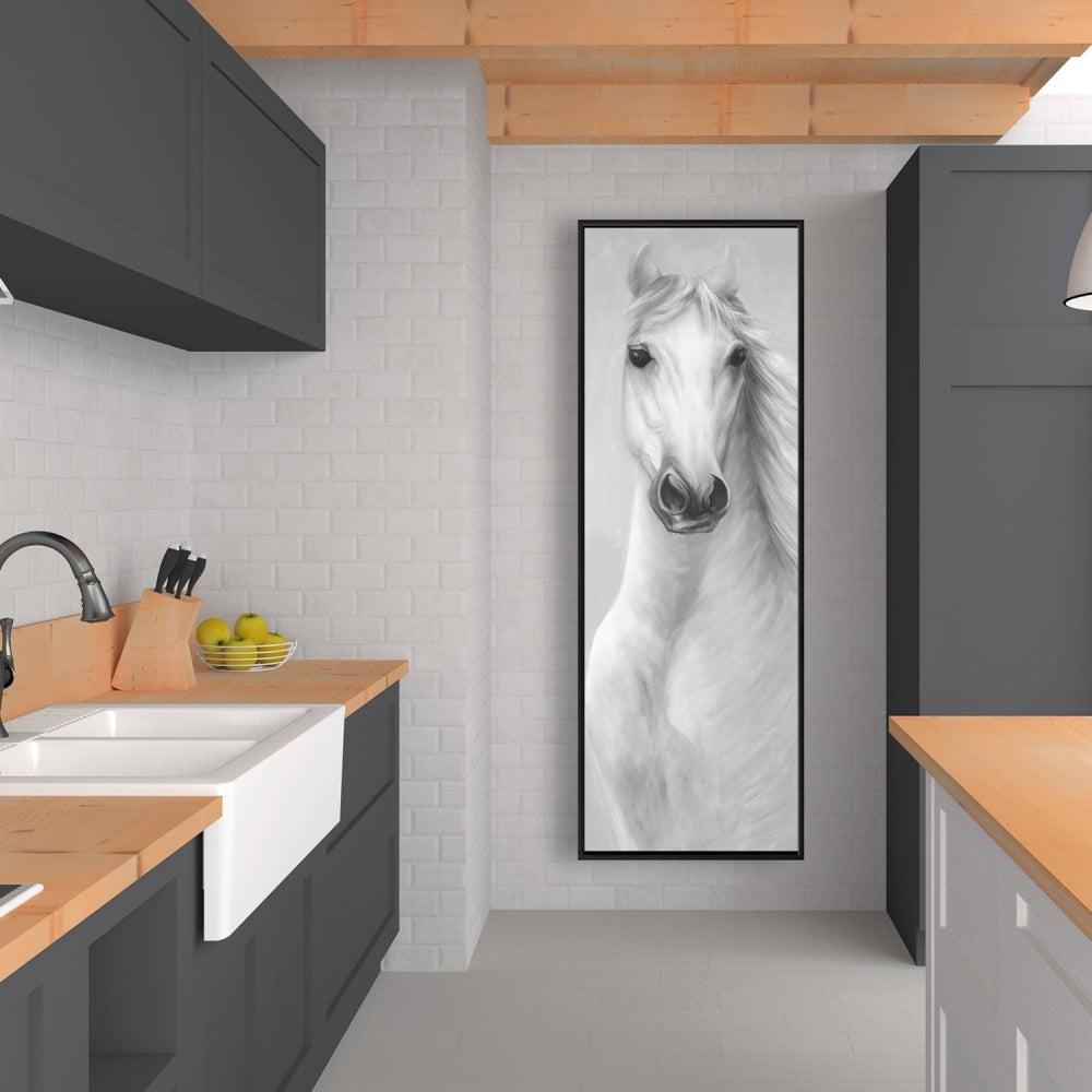 Toile monochrome « Grand cheval blanc » | Décoration d'intérieur avec animaux de la ferme