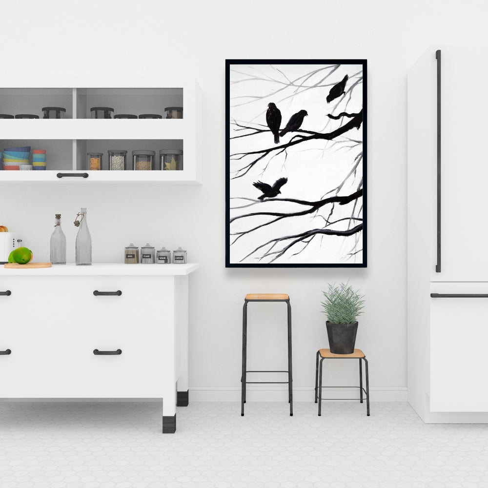 Silhouette of Birds | White Framed Canvas for Bedroom Decor