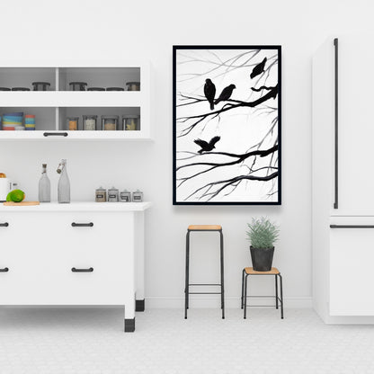 Silhouette of Birds | White Framed Canvas for Bedroom Decor