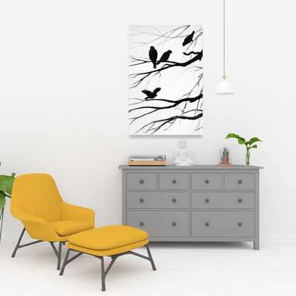 Silhouette of Birds White Canvas - Bedroom Trees Wall Art