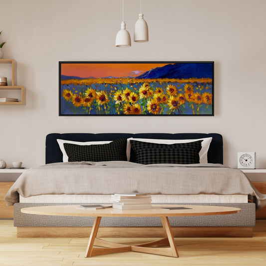 Blue Floral Bedroom Canvas - Field of Sunflowers Home Decor