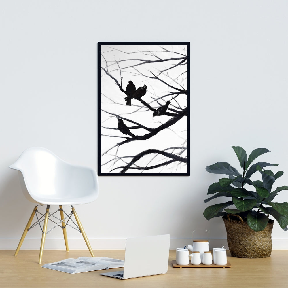 Birds and Branches Silhouette Canvas | Animal Trees Wall Art