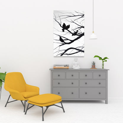 Birds and Branches Silhouette Canvas | Monochrome Trees Decor
