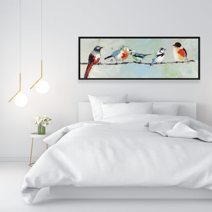 Small Abstract Colorful Birds | Framed Canvas Home Decor
