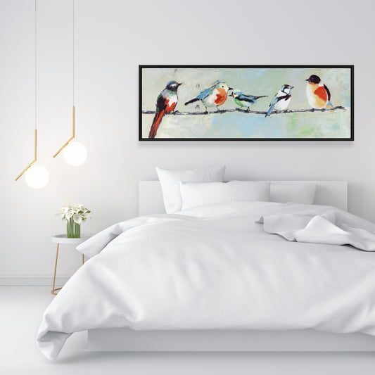 Small Abstract Colorful Birds | Framed Canvas Home Decor