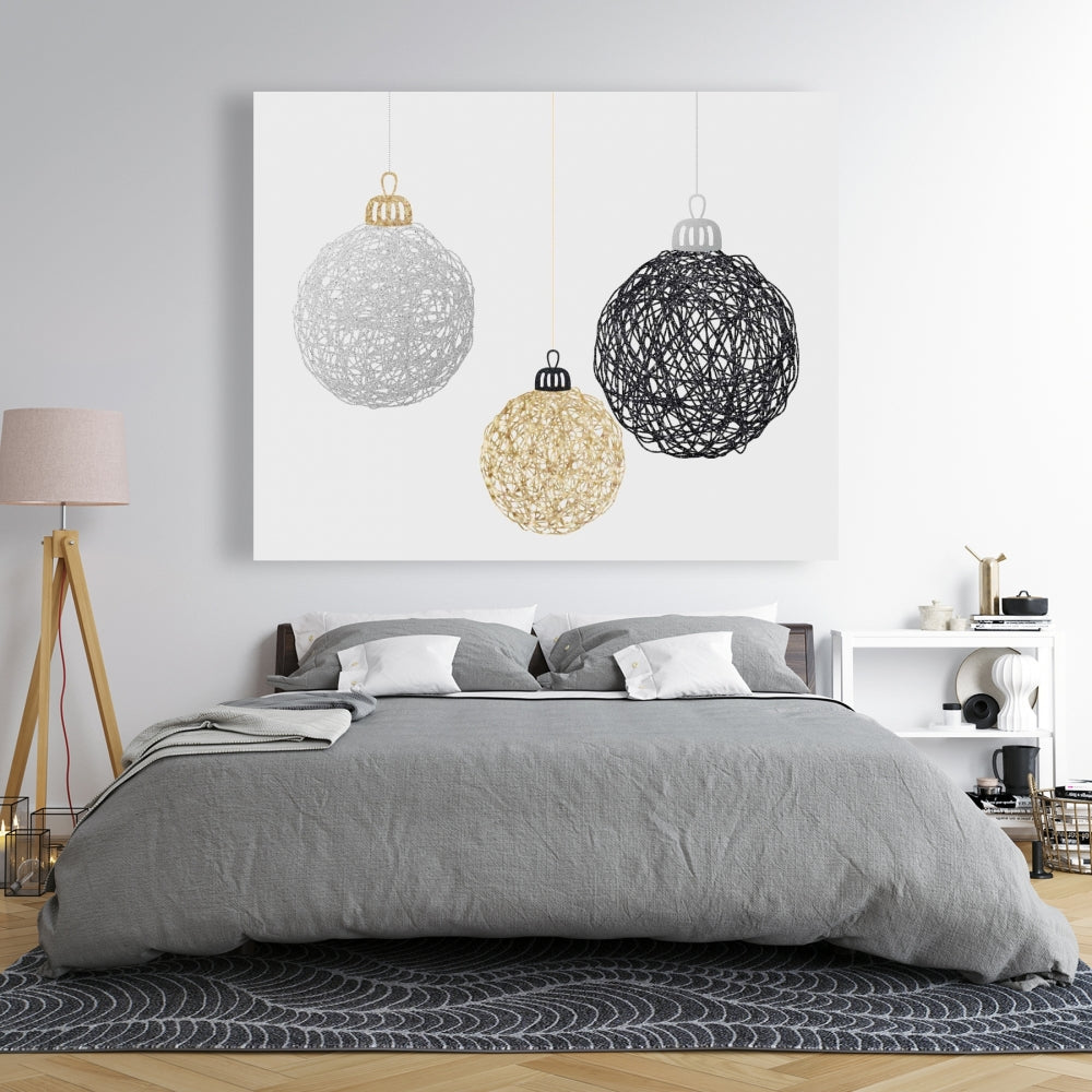 Three Christmas Balls Canvas - Modern Bedroom Decor Wall Art
