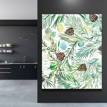 White Minimalist Pine Cone Pattern Canvas - Living Room Decor