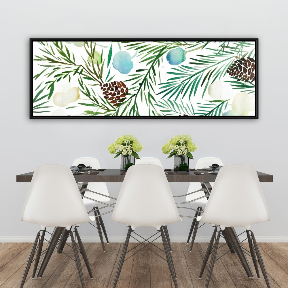Toile botanique avec pomme de pin | Cadre blanc minimaliste