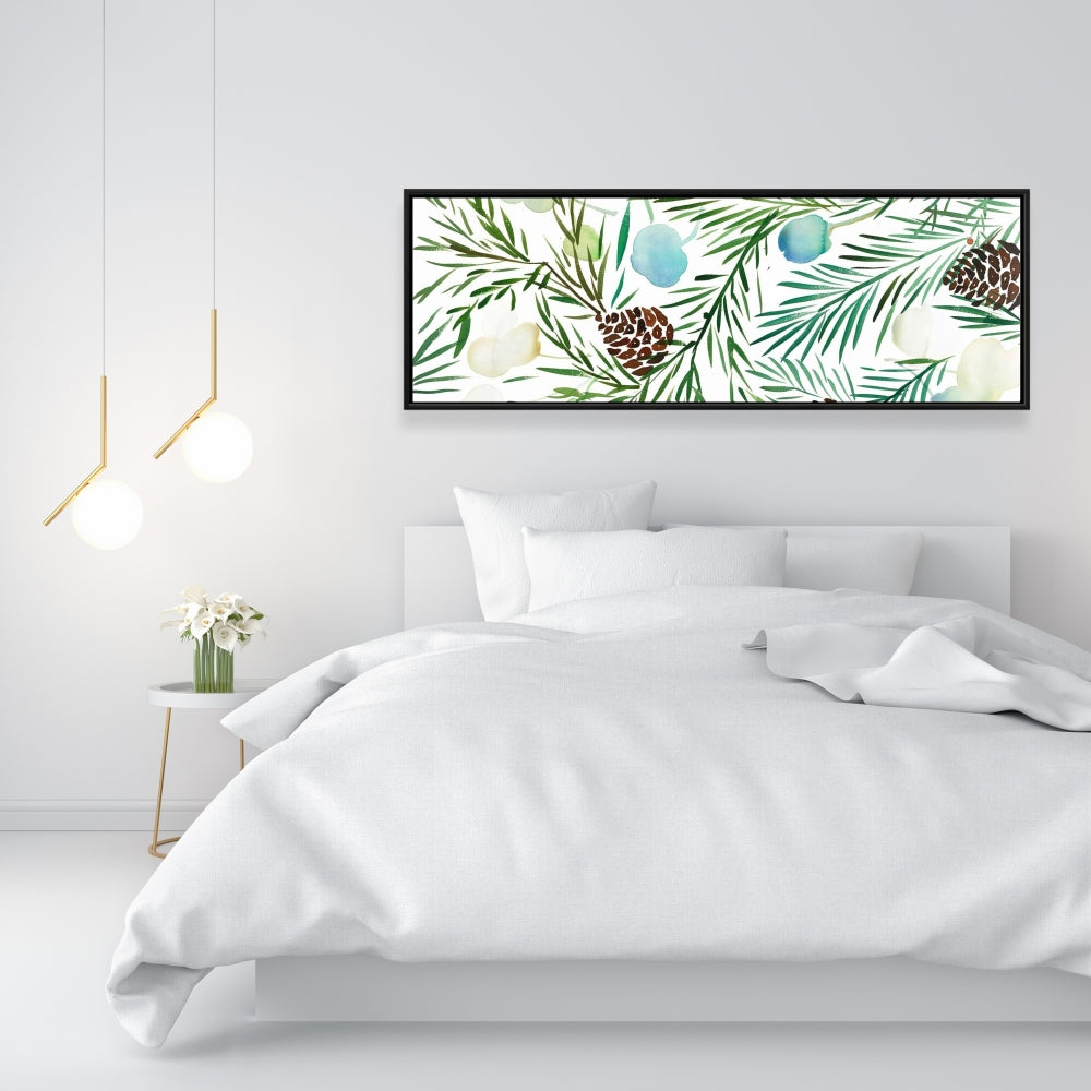 Toile botanique avec pomme de pin | Cadre blanc minimaliste