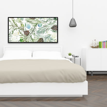 Toile botanique avec pomme de pin | Cadre blanc minimaliste