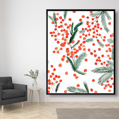 Mistletoe Leaf Pattern Framed Canvas - Holiday Home Decor