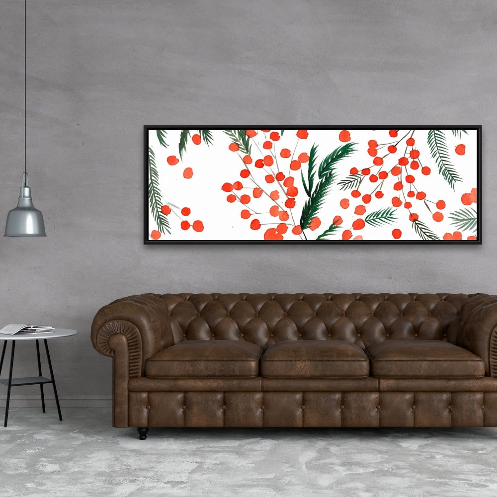 Mistletoe Leaf Pattern Framed Canvas - Holiday Home Decor