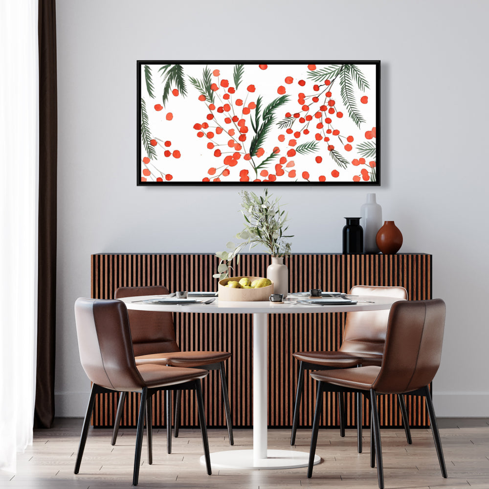 Mistletoe Leaf Pattern Framed Canvas - Holiday Home Decor