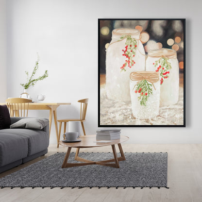White Botanical Still Life Canvas - Christmas Candles Decor
