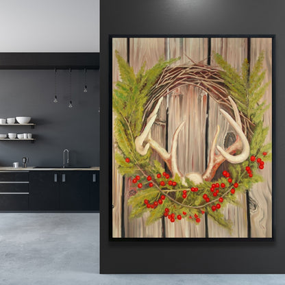 Rustic Botanical Canvas - Christmas Wreath with Panache Decor