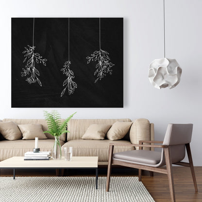 Mistletoe Bathroom White Canvas | Monochrome Wall Art Decor