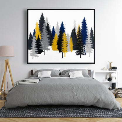 Toile encadrée rustique bleu sapin doré | Décoration d'intérieur