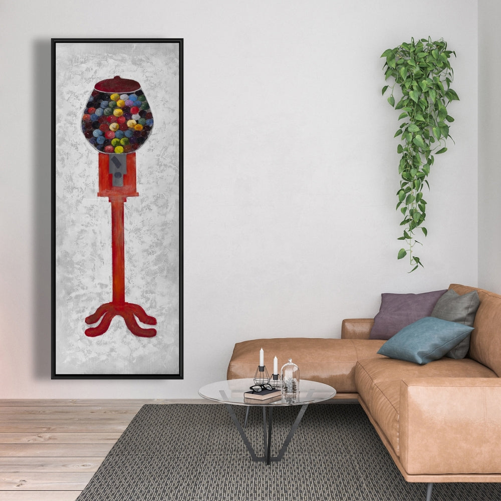 Toile de chambre rétro grise – Décor de distributeur de chewing-gum