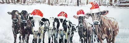 Toile « Vaches curieuses de Noël » | Décoration murale rustique avec animaux de la ferme