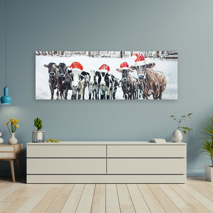 Curious Christmas Cows Canvas | Rustic Farm Animal Decor