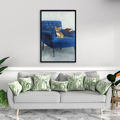 Chihuahua on Blue Armchair Framed Canvas | Pets Home Decor