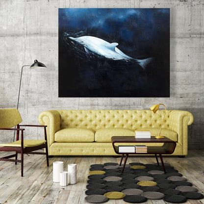 Swimming Dolphin Canvas | Blue Aquatic Animals Home Decor