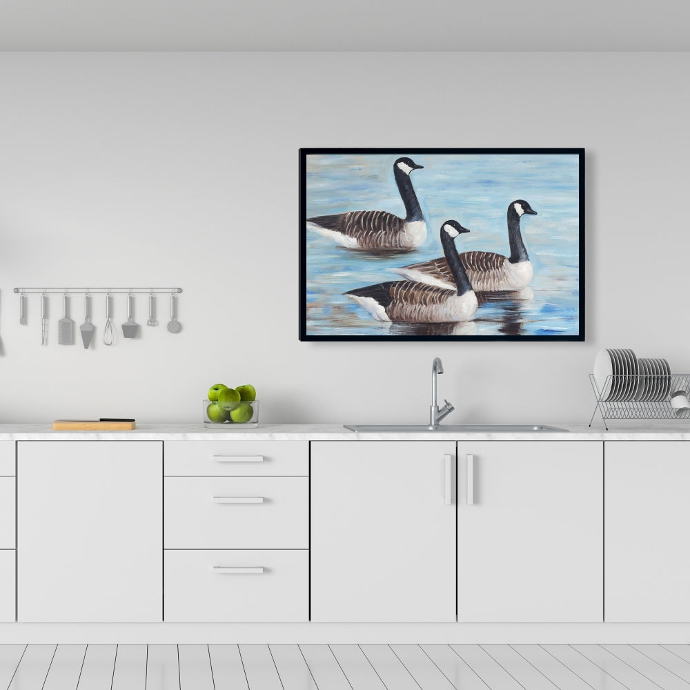 Canada Geese in Water Framed Canvas | Blue Bird Home Decor