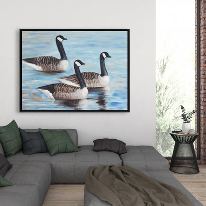 Canada Geese in Water Framed Canvas | Blue Bird Home Decor